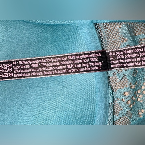 Victoria’s Secret Size 32D /E70 Bra front Closure Racer Sexy back push up Teal - Picture 6 of 9